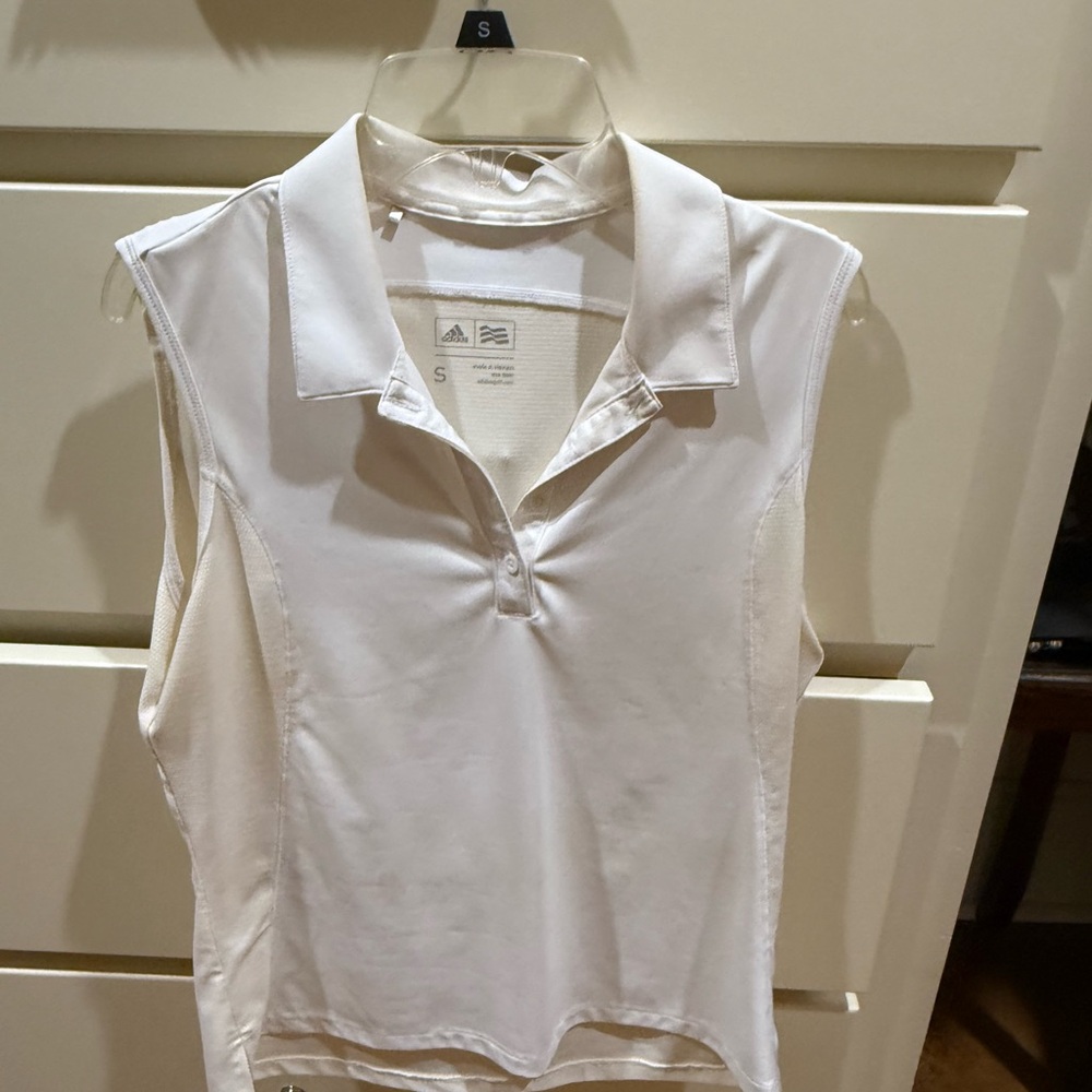 Adidas White Fitted Sleeveless Polo Tank